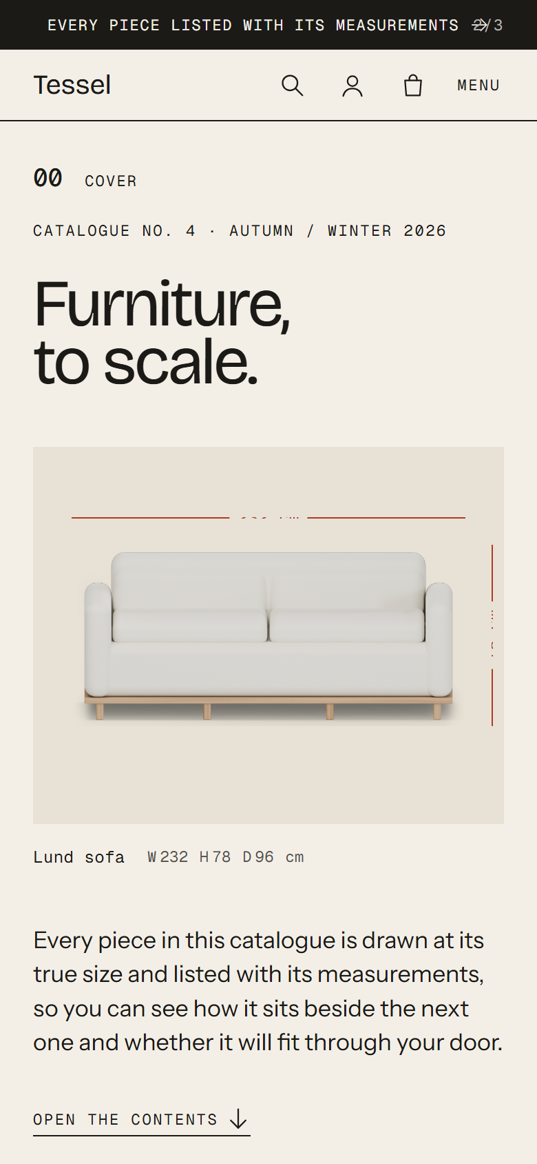 Datum homepage on a phone: the catalogue cover with the headline and the first plates.