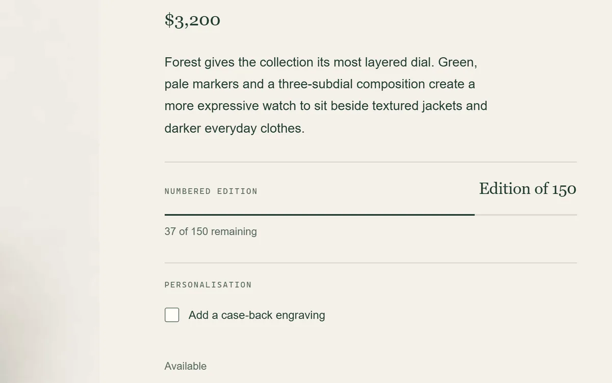 Numbered edition panel reading Edition of 150 with an allocation meter showing 37 of 150 remaining.