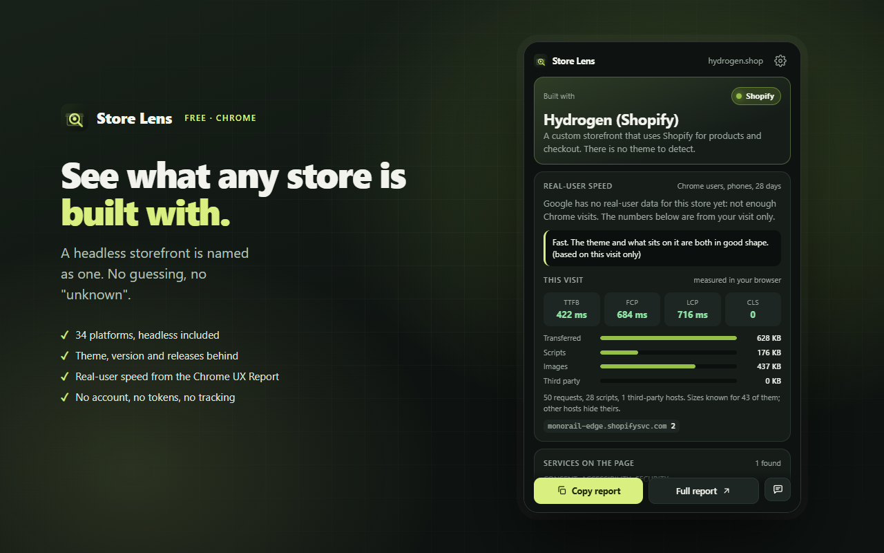 Store Lens on a headless Shopify storefront built with Hydrogen